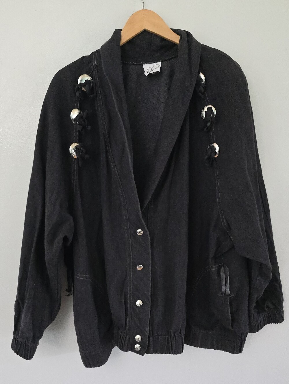 Orvieto Black Denim Jacket Women XL/2X Western Shacket Concho Leather Ties